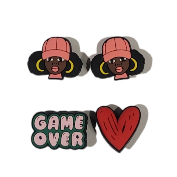 Black Girl Game Over Croc Charm 4pc Set - Picture 1 of 7